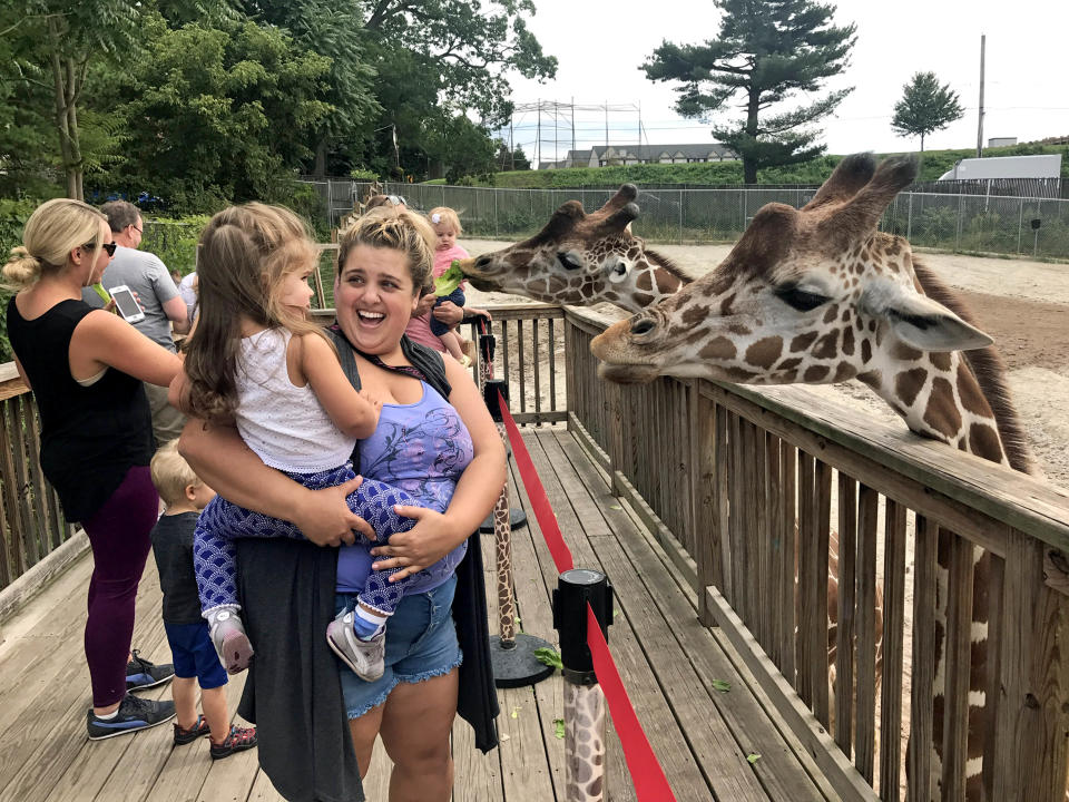 Morgan said she never truly realised how ‘unhealthy’ she had become until seeing an ‘unflattering’ photograph of herself and her daughter while at the zoo in September 2017. Photo: Caters News