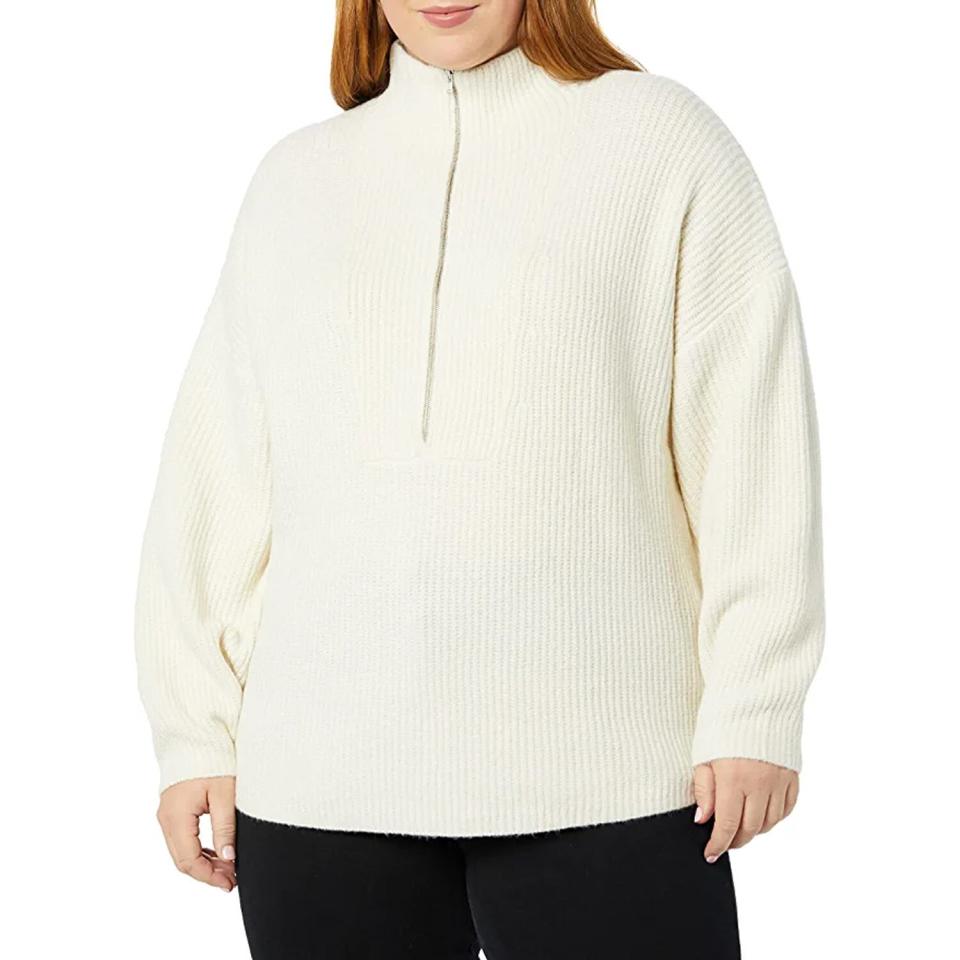 Daily Ritual Women's Mid Gauge Stretch Half Zip Polo Collar Sweater