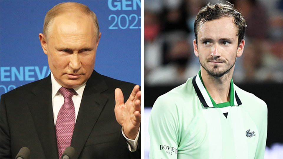 Russian President Vladimir Putin's (pictured left) speaking and tennis star Daniil Medvedev (pictured right) during the Australian Open final.