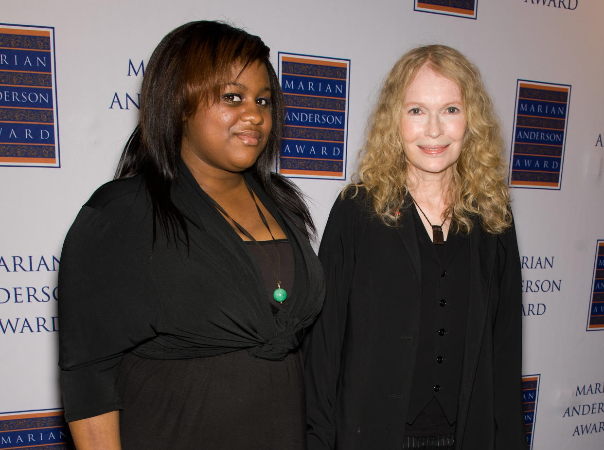 PHILADELPHIA, PA - MAY 10:  Mia Farrow (R) and daughter Quincy Farrow attend the 2011 Marian Anderson award gala honoring Mia Farrow at the Kimmel Center for the Performing Arts on May 10, 2011 in Philadelphia, Pennsylvania.  (Photo by Gilbert Carrasquillo/Getty Images)