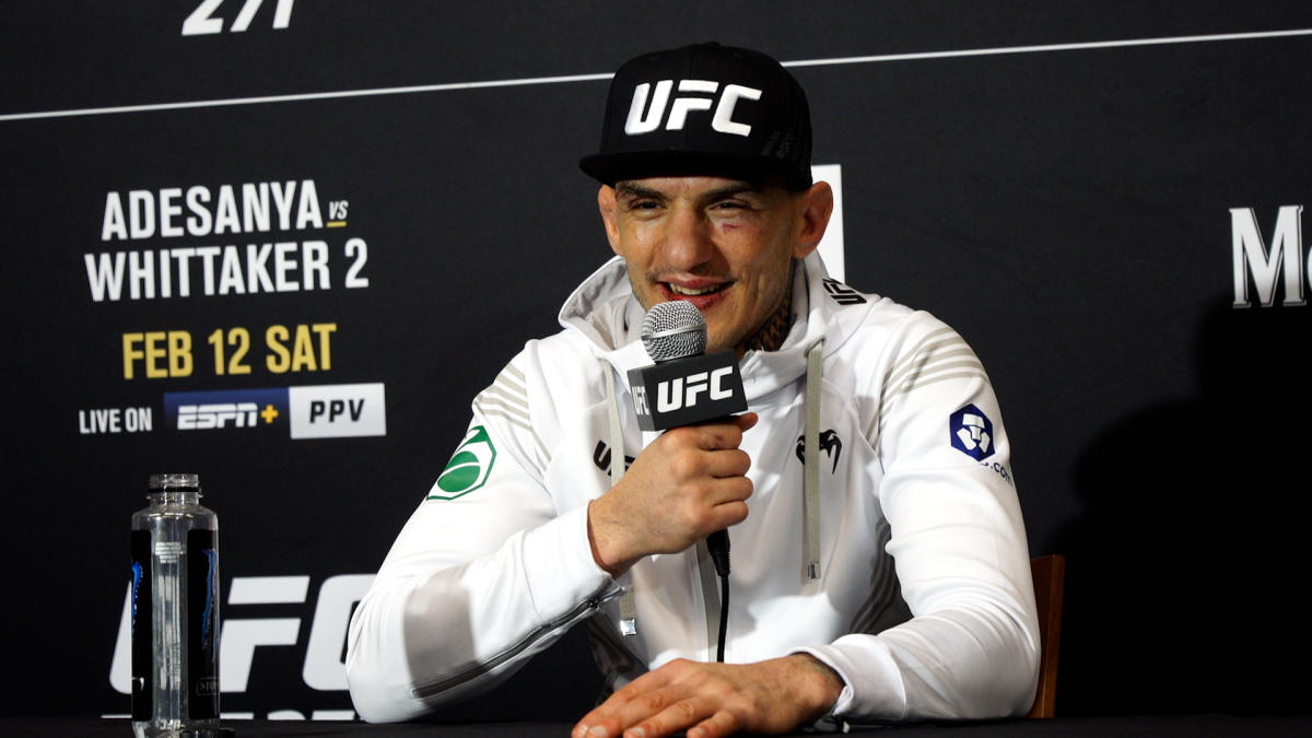 Brazil's Renato Moicano celebrates after a lightweight bout