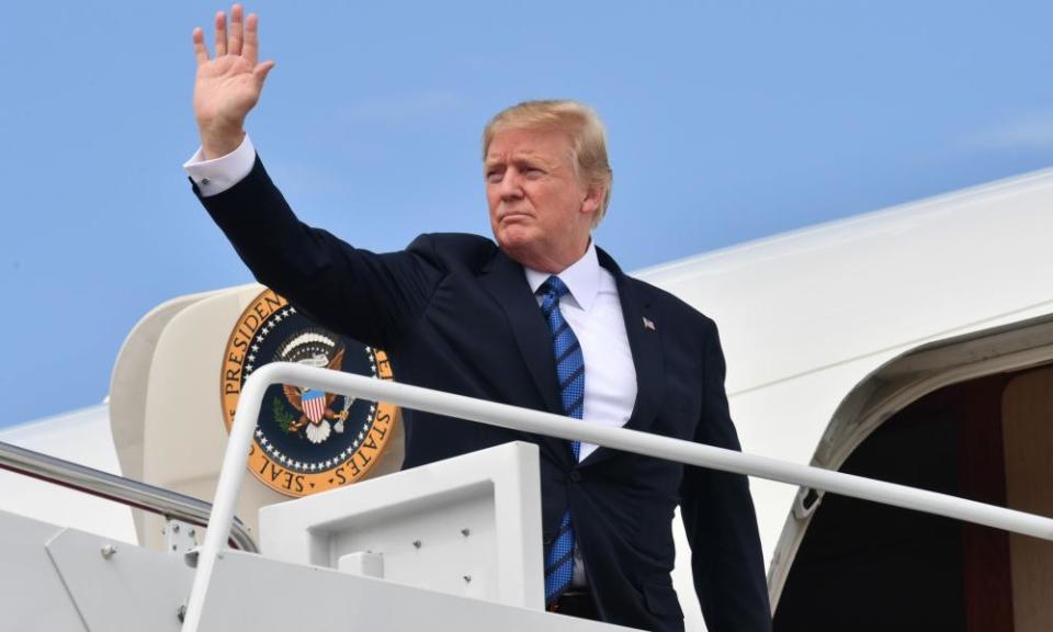 Trump boards Air Force One for a weekend in New Jersey.