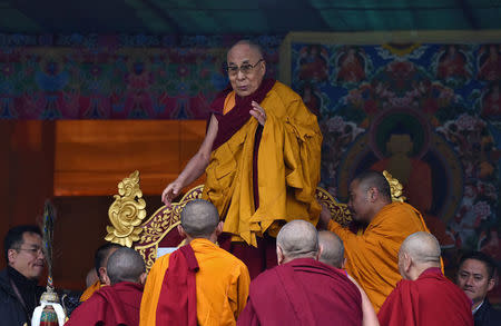 Tibetan spiritual leader the Dalai Lama arrives to deliver teachings in Bomdila, in the northeastern state of Arunachal Pradesh, India April 5, 2017. REUTERS/Anuwar Hazarika