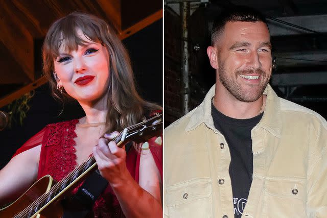 <p>Aldara Zarraoa/Getty; Gotham/GC </p> Taylor Swift; Travis Kelce