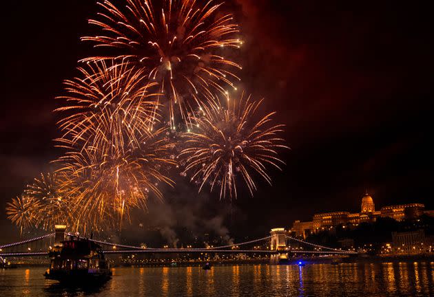 Firework display over the Danube and the Parliament on the celebration of Hungarian National Day on August 20th. (Photo: aGinger via Getty Images)