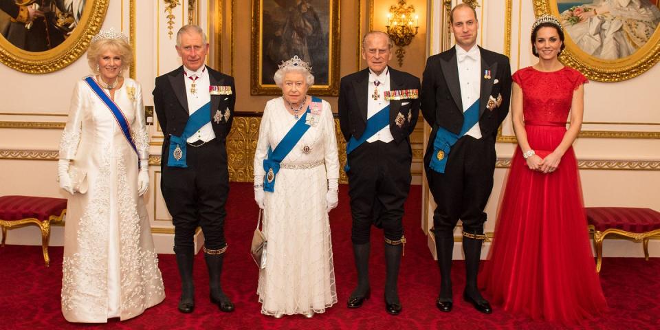 The Duchess of Cornwall, Prince Charles, Queen Elizabeth, Prince Philip, Prince William and the Duchess of Cambridge