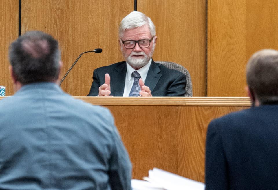 Wichita County Judge Woody Gossom testifies in murder defendant Justin Love's change of venue hearing in the 30th District Court on Thursday, Jan. 20, 2022.