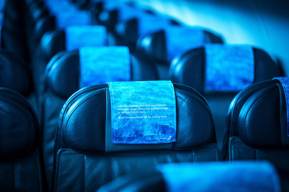 Icelandair's headrests on the new Vatnajökull plane - Credit: Icelandair