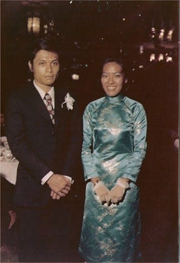 Christina Vo's parents, Evelyne and Nghia Vo, at their wedding in Saigon, South Vietnam, in 1972.