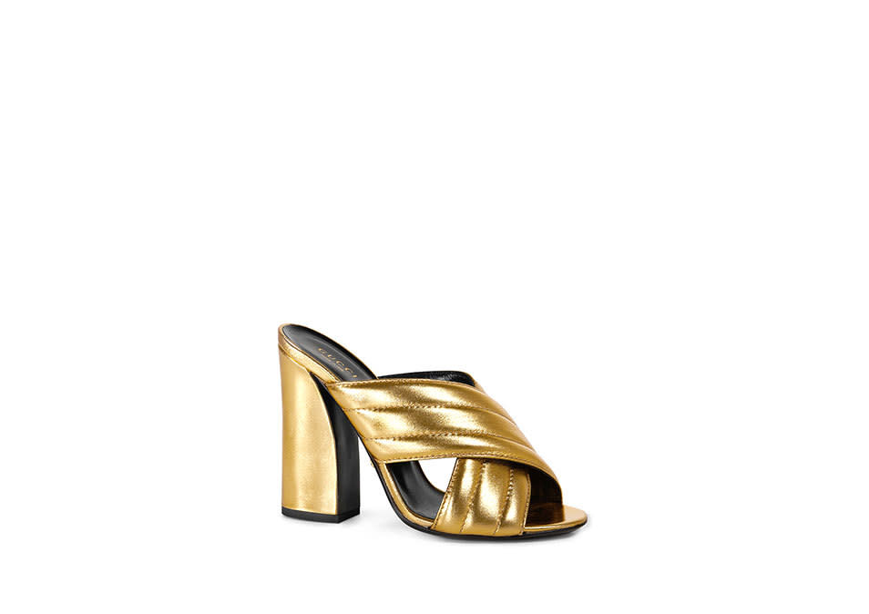 Gucci Metallic Crossover Sandals