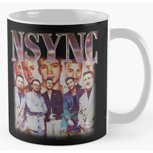 black mug with nsync graphic