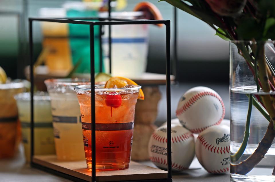 A selection of new specialty cocktails is on display at the Milwaukee Brewers' preview week Monday at American Family Field. The team plays its first home game of the season on Thursday.