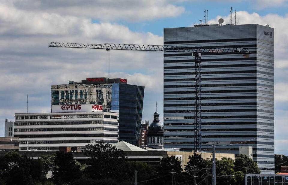 Columbia’s skyline with construction crane from building of a 17-story student apartment building on Assembly Street.