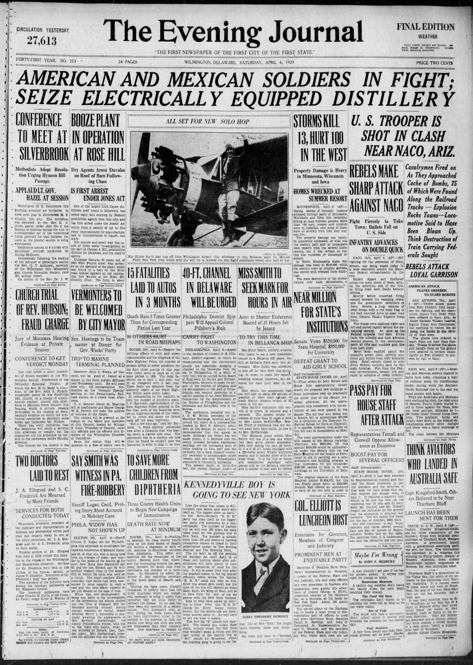 The front page of The Evening Journal from April 6, 1929.