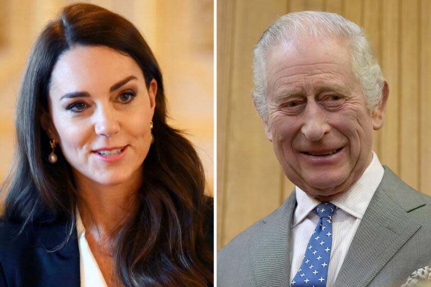 Left, Britain's Catherine, Princess of Wales at Windsor Castle on Jan. 25, 2023. Left, Britain's King Charles III in Stevenage, England, on Dec. 5, 2023.