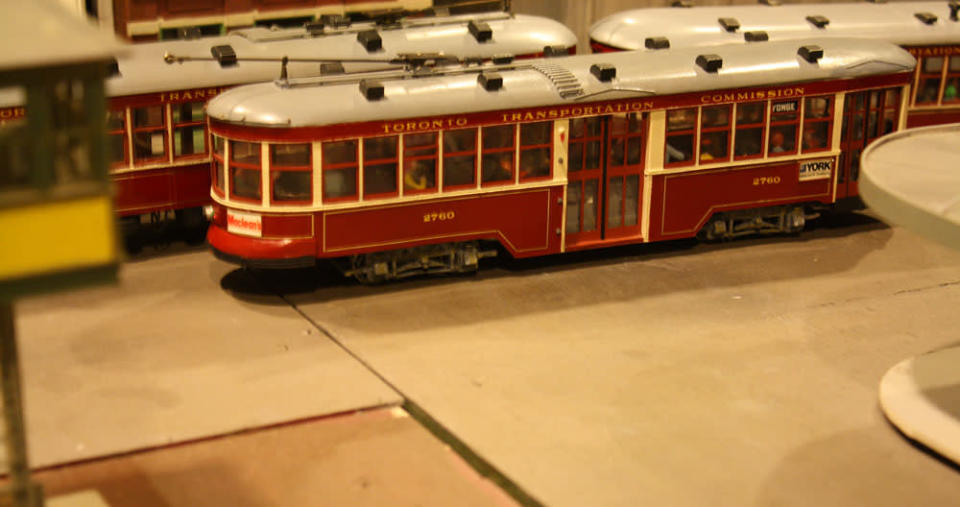 A model TTC streetcar sits by the train tracks. After 67 years in the Liberty Village location, The Model Railroad Club of Toronto will be moving to make way for a condo..