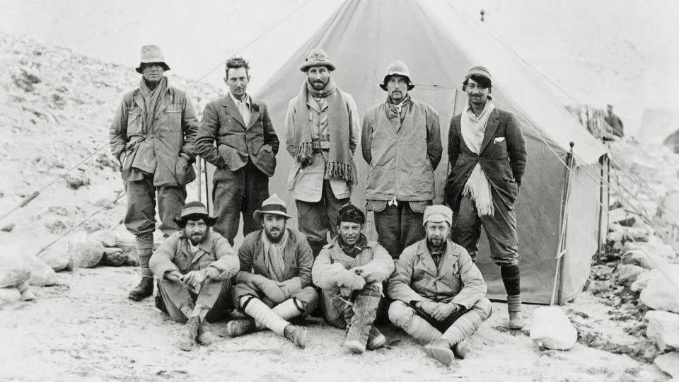 The 1924 expedition, including Irvine and Mallory (top two left), aimed to be the first documented ascent of the mountain. - J.B. Noel/Royal Geographical Society/Getty Images