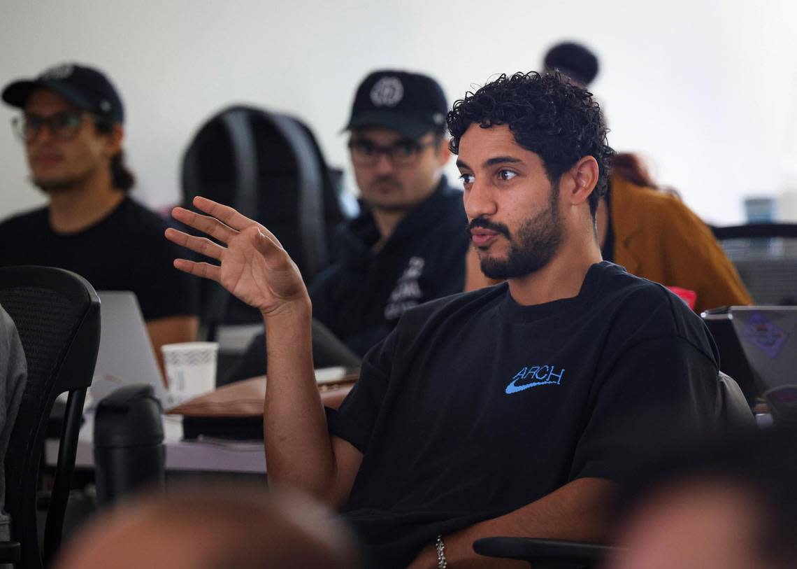 Giancarlos Rodriguez answers a question during class at Brainstation in Wynwood on March 8, 2023. BrainStation teaches coding, software engineering, and offers digital bootcamps.