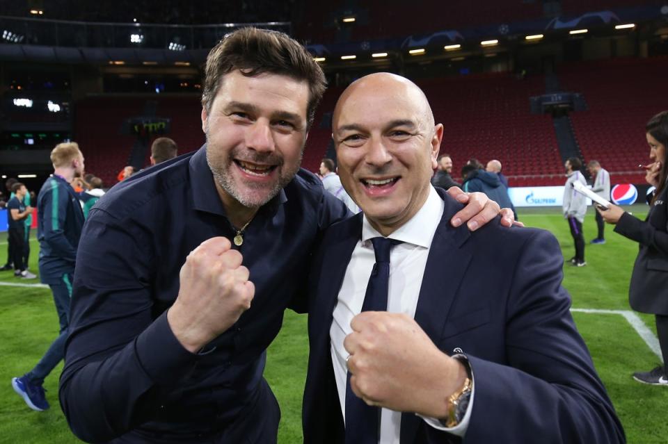 Mauricio Pochettino and Daniel Levy celebrate reaching the Champions League Final, the high point of a successful spell together (Tottenham Hotspur FC via Getty Images)