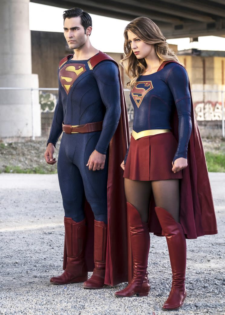 Tyler Hoechlin as Superman and Melissa Benoist as Supergirl (Credit: Diyah Pera/The CW)