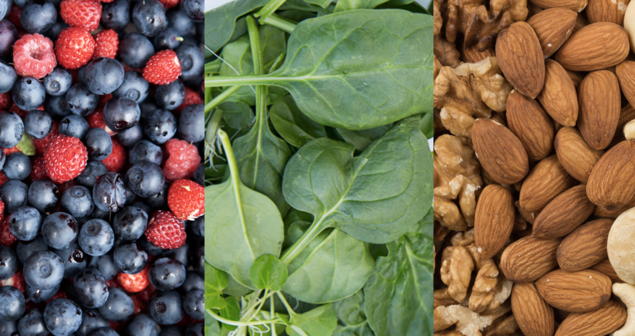 Foods such as berries, greens and nuts can improve brain health and memory. (Photos via Getty Images)