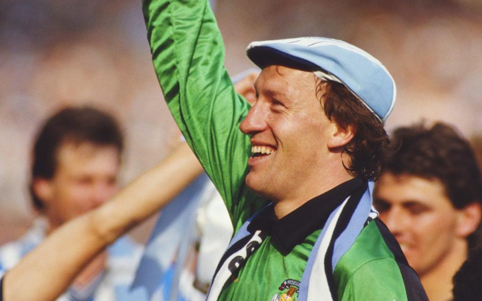 Coventry City goalkeeper Steve Ogrizovic celebrates after the 1987 FA cup final between Coventry City and Tottenham Hotspur at Wembley Stadium - Steve Ogrizovic interview: Our new fans think Coventry always win –  I can tell them otherwise - Allsport UK/Getty Images/David Cannon