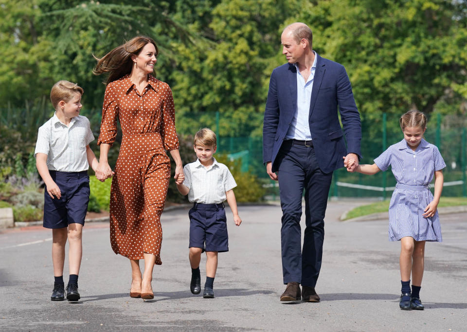 Prince George, Princess Charlotte and Prince Louis, accompanied by their parents the Duke and Duchess of Cambridge, arrive for a settling in afternoon at Lambrook School, near Ascot in Berkshire. The settling in afternoon is an annual event held to welcome new starters and their families to Lambrook and takes place the day before the start of the new school term. Picture date: Wednesday September 7, 2022.