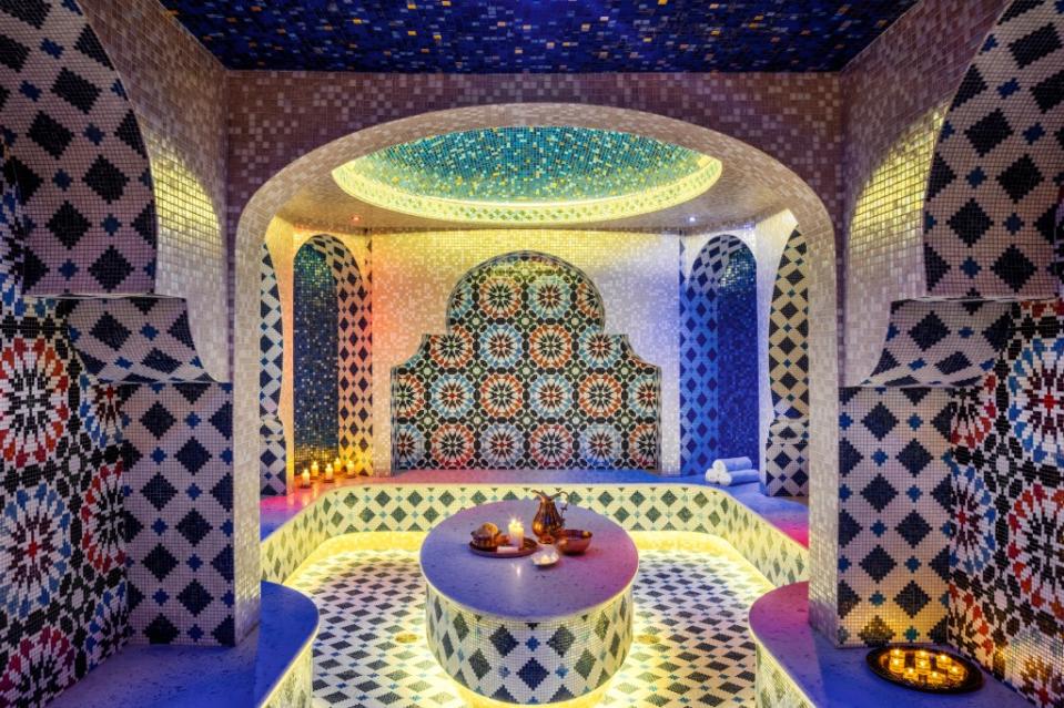 The Moroccan <em>hammam</em>, featuring handmade tiles from Morocco, offers similar benefits to saunas and <em>banyas</em>, but at a lower temperature. Brian Berkowitz