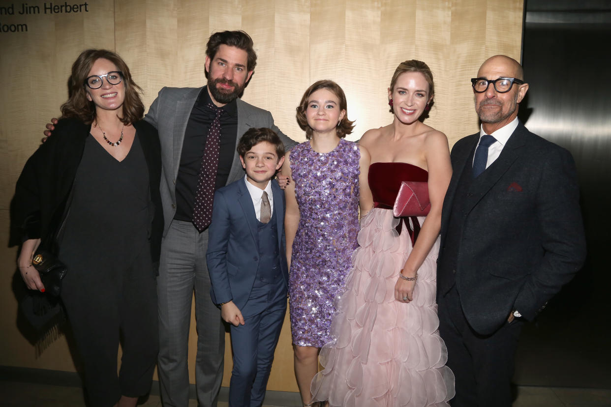 Felicity Blunt, John Krasinski, Emily Blunt and Stanley Tucci with young actors Noah Jupe and Millicent Simmonds (center) at the 2018 premiere of A Quiet Place. (Photo: Sylvain Gaboury/Patrick McMullan via Getty Images)