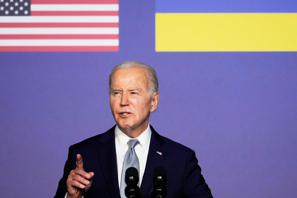 Joe Biden gives a speech (Andrew Medichini / AP)