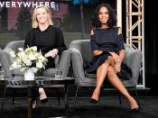 <em>Little Fires Everywhere</em> stars Reese Witherspoon and Kerry Washington speak onstage during the Hulu segment of the 2020 Winter TCA Press Tour at The Langham Huntington in Pasadena, California.