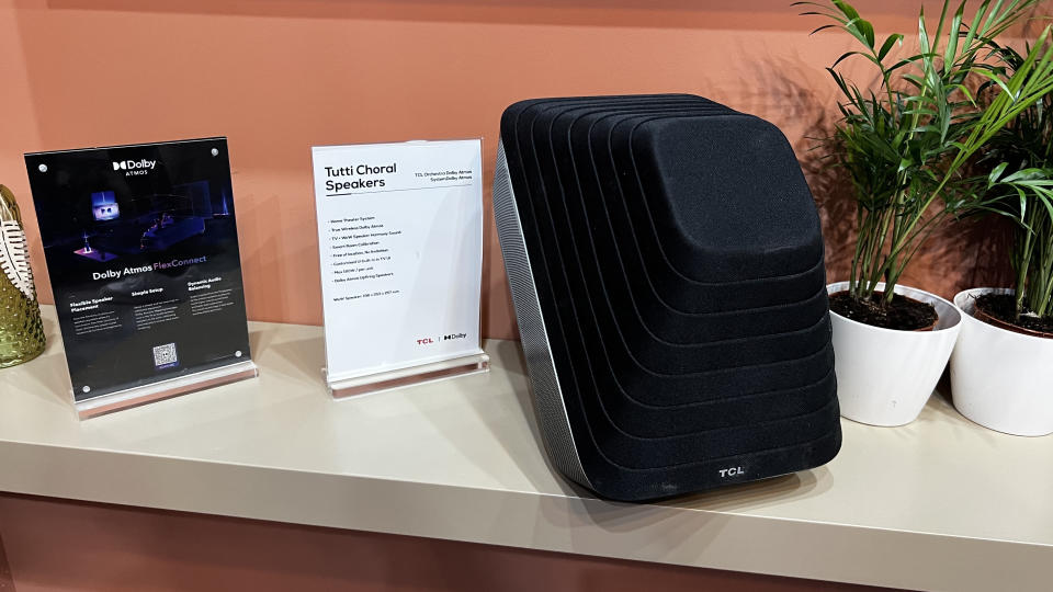 A TCL speaker on a shelf