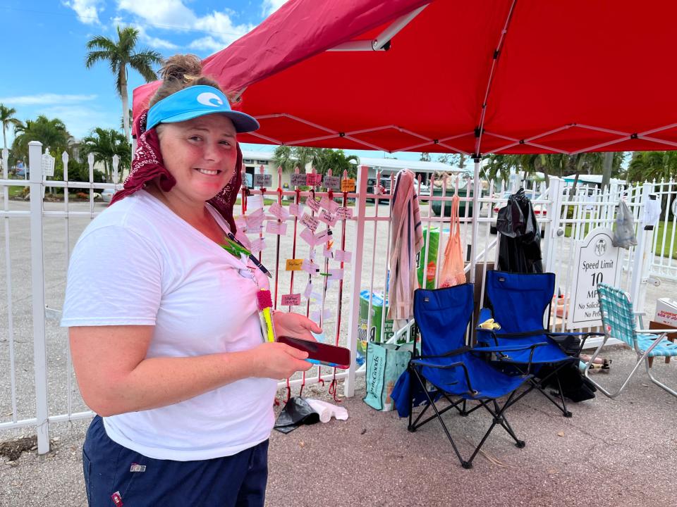 Libby Smith, 41, of Naples, spends every day since Hurricane Ian hit helping volunteers clean up damaged units in the Moorhead Manor mobile home community off Bayshore Drive in East Naples. Nearly all 154 homes were damaged with storm surge of three feet or more.

(By Liz Freeman/Staff writer)