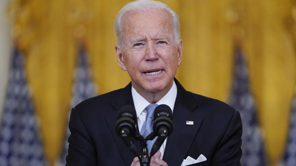 President Joe Biden speaks about Afghanistan from the East Room of the White House, Monday, Aug. 16, 2021, in Washington. (Evan Vucci/AP)