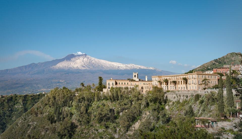 San Domenico Palace sits at the edge of Taormina with Mt. Etna as its dramatic backdrop.