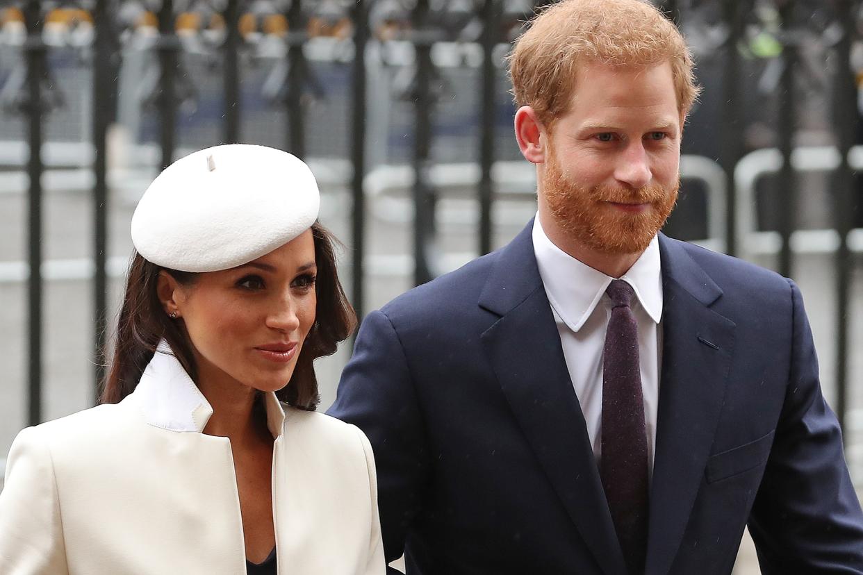 Britain's Prince Harry (R) and his fiancee US actress Meghan Markle attend a Commonwealth Day Service at Westminster Abbey in central London, on March 12, 2018. - Britain's Queen Elizabeth II has been the Head of the Commonwealth throughout her reign. Organised by the Royal Commonwealth Society, the Service is the largest annual inter-faith gathering in the United Kingdom. (Photo by Daniel LEAL-OLIVAS / AFP) (Photo by DANIEL LEAL-OLIVAS/AFP via Getty Images)