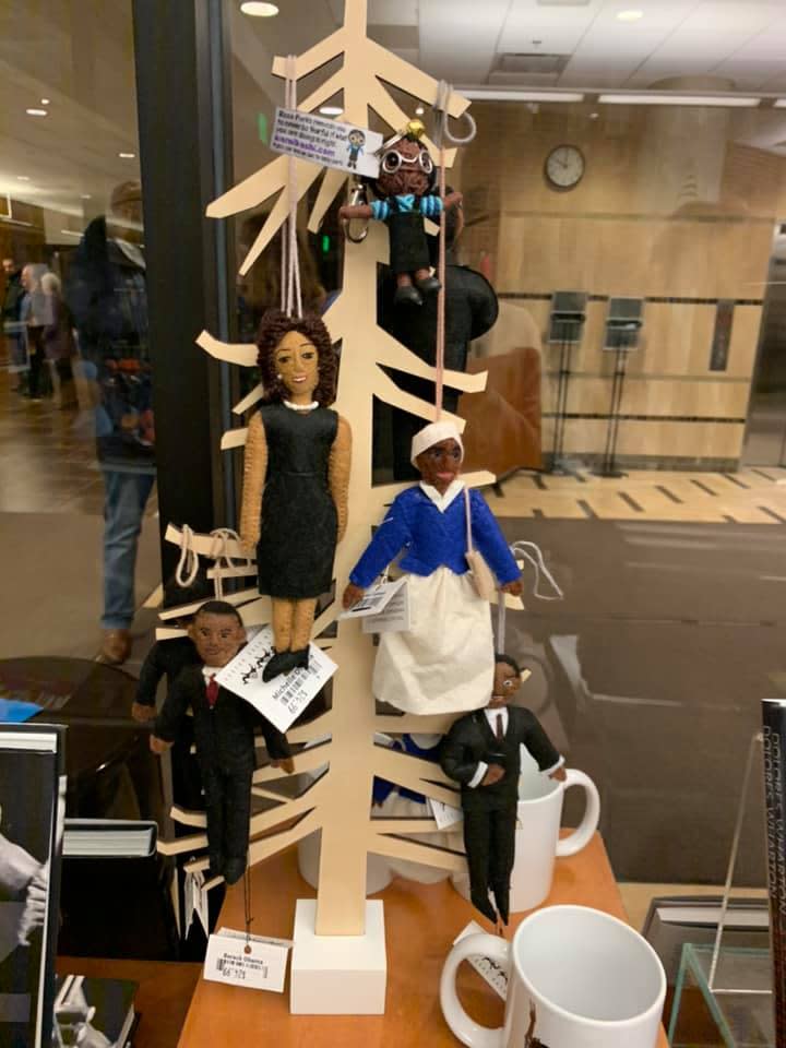 Michigan State University removed an ornament display of African-American leaders hanging from a tree at the Wharton Center gift shop, shown on Jan. 30.