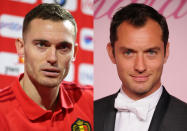 <p>Belgium’s Thomas Vermaelen and actor Jude Law </p>