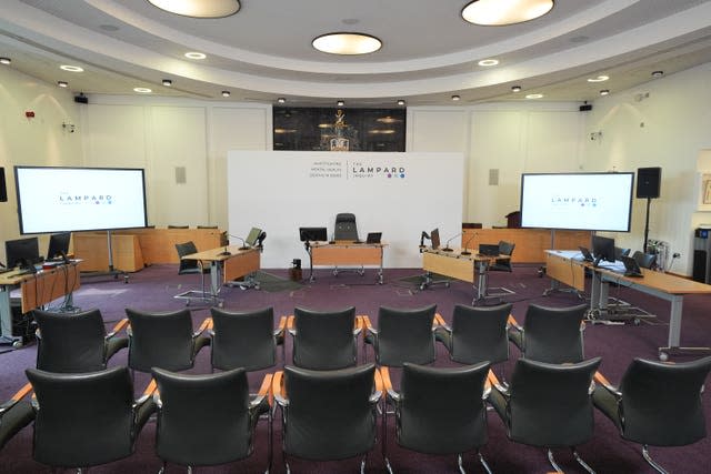 A view of the empty Lampard Inquiry room