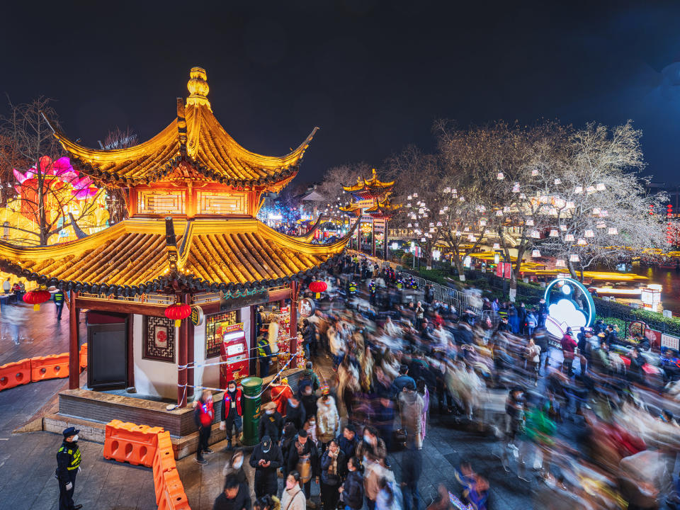 Tourists visit the Confucius Temple to celebrate the Lantern Festival in Nanjing in Jiangsu province, China, on Feb. 5, 2023.