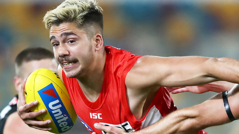 Sydney Swans young gun Elijah Taylor has been suspended for the remainder of the 2020 AFL season after bringing his girlfriend into the team's quarantine hotel. (Photo by Jono Searle/AFL Photos/via Getty Images)