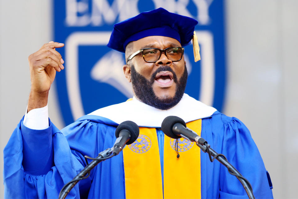 <p>Praising teachers, the producer said to Emory students on May 9: "I'm 52 years old, and I'm still meeting professors. And what that means is anyone who comes into your life, anyone who comes to teach you something, to bring value ... those people count as professors." At the ceremony, he also earned an honorary Doctorate of Letter. </p>