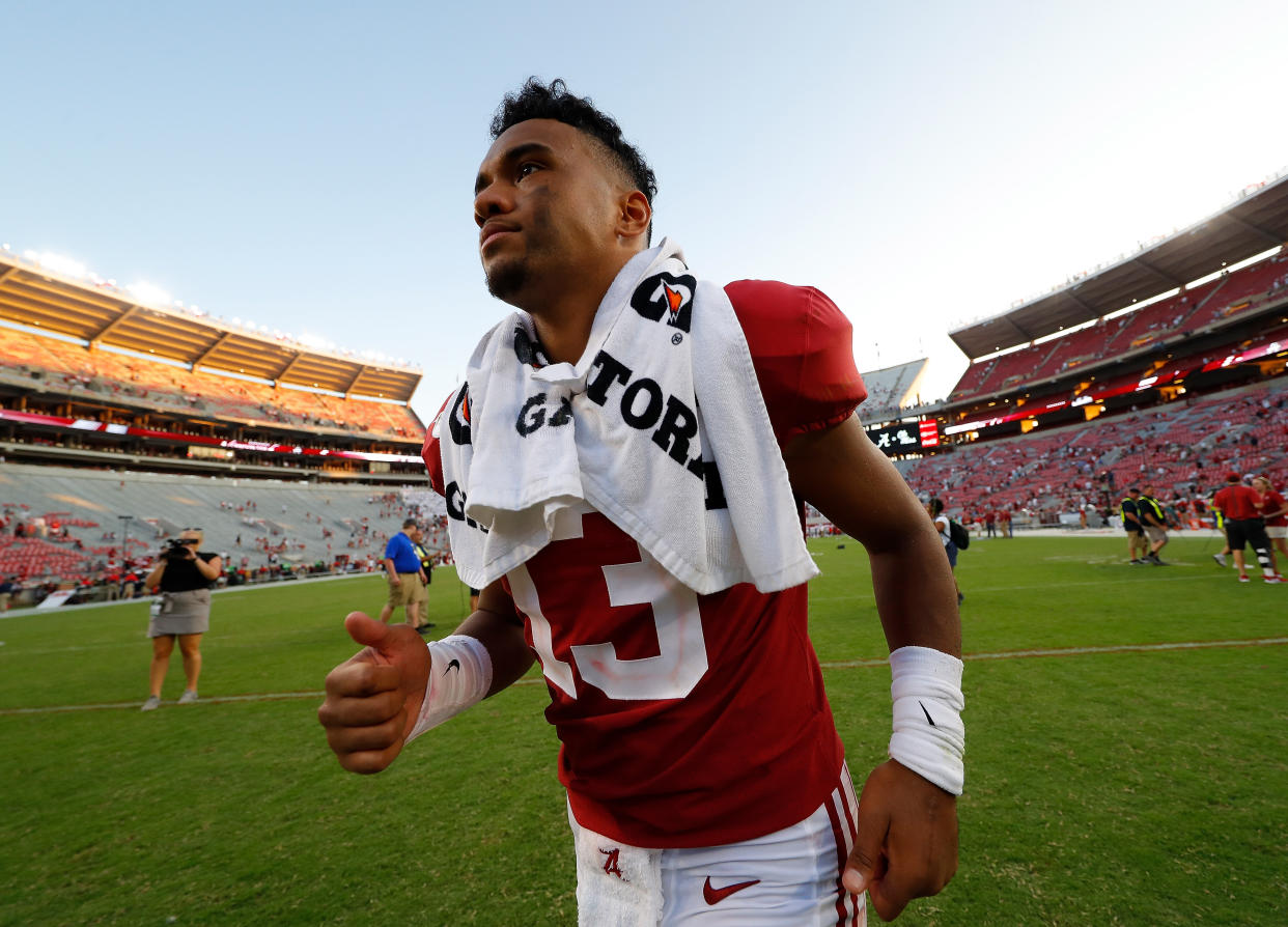 Is Saturday Tua Tagovailoa's final time on the Bryant-Denny Stadium sideline as an Alabama player? (Photo by Kevin C. Cox/Getty Images)