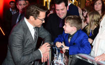 Robert Downey Jr. took time to meet and greet with seven-year-old Ethan Miller, from Southend, Essex, who suffers from the rare blood disease. Credit: PA