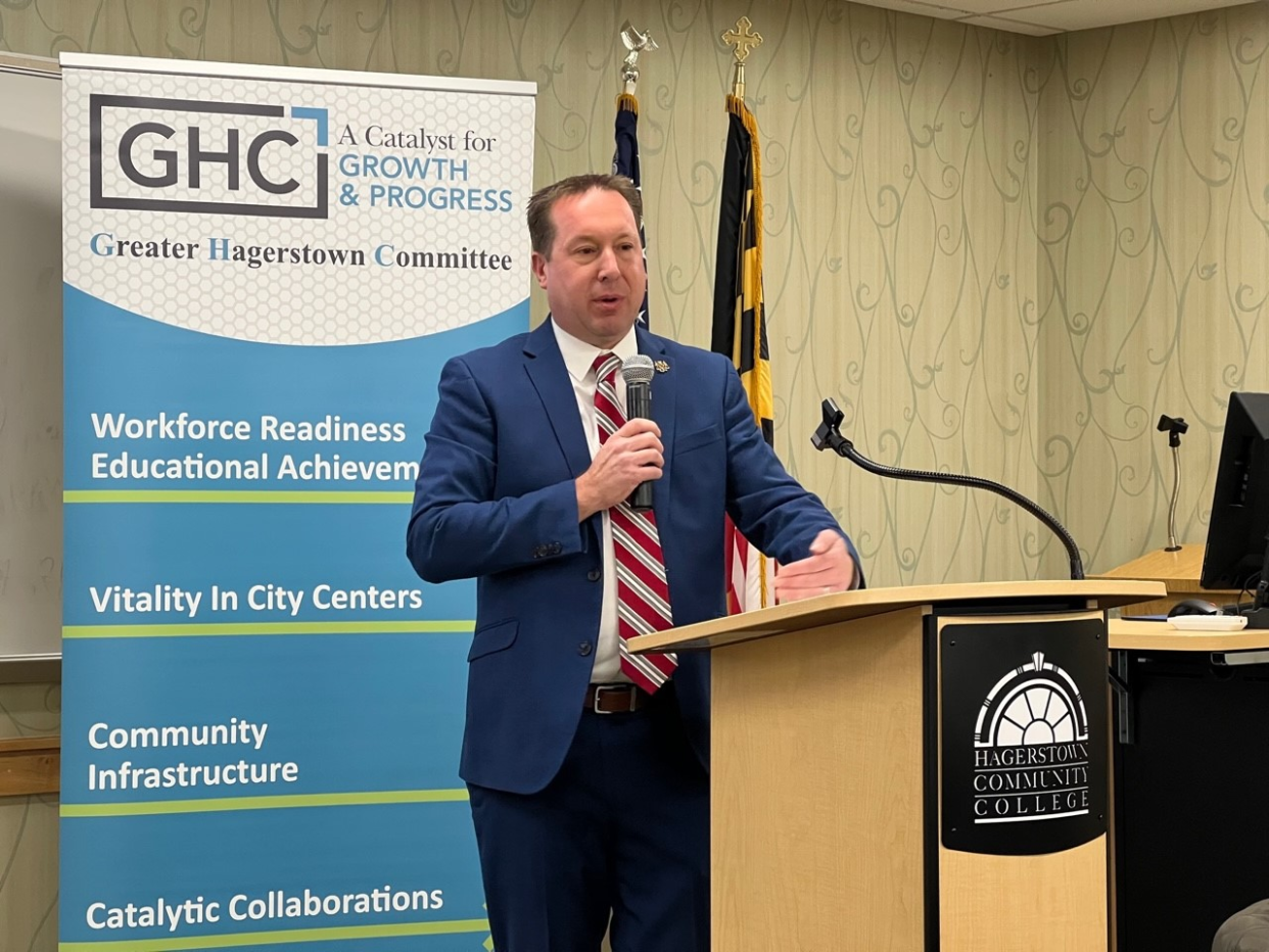 In this file photo, Sen. Paul Corderman, R-Washington/Frederick, speaks during a breakfast hosted by the Greater Hagerstown Committee at Hagerstown Community College on Nov. 6, 2023.