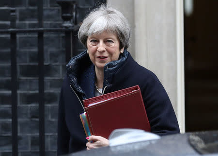 Britain's Prime Minister Theresa May leaves Downing Street after a meeting of the government's special COBRA committee in London, Britain, March 7, 2018. REUTERS/Simon Dawson