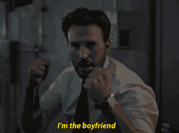 Chris Evans swinging his fists and declaring he's the boyfriend in Ghosted.