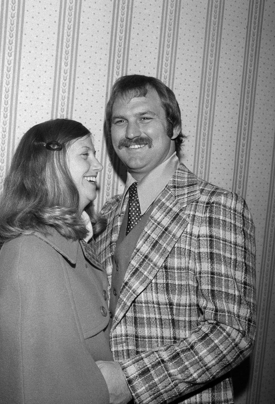 Thurman Munson and his wife, Diana, have a smile after Munson was named the American League Most Valuable Player, Nov.16, 1976, in New York. Munson led the Yankees to their first pennant in 12 years in 1976.