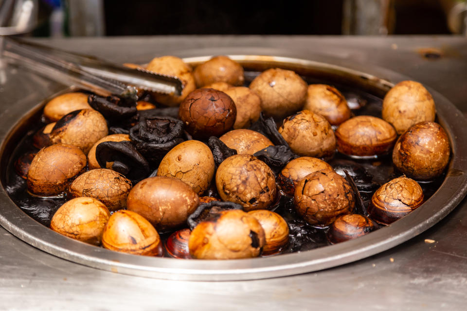 Taiwanese eggs boiled in tea with mushrooms