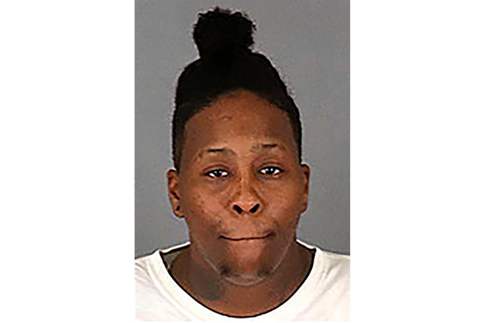 This undated photo released by the Riverside County Sheriff's Department on Saturday, Sept. 7, 2019 shows Kimesha Williams. A relative of NBA star Kawhi Leonard has confirmed his sister, Kimesha Williams, is one of two women accused of robbing and killing an elderly woman at a Southern California casino. (Riverside County Sheriff's Department via AP)